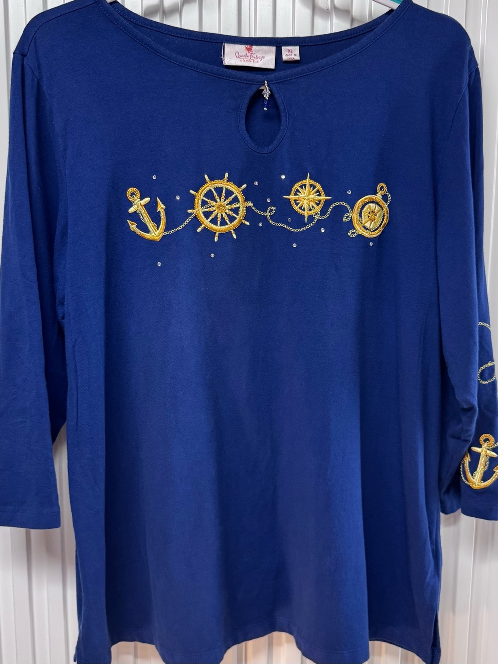 Quacker Factory Navy Nautical Keyhole Shirt